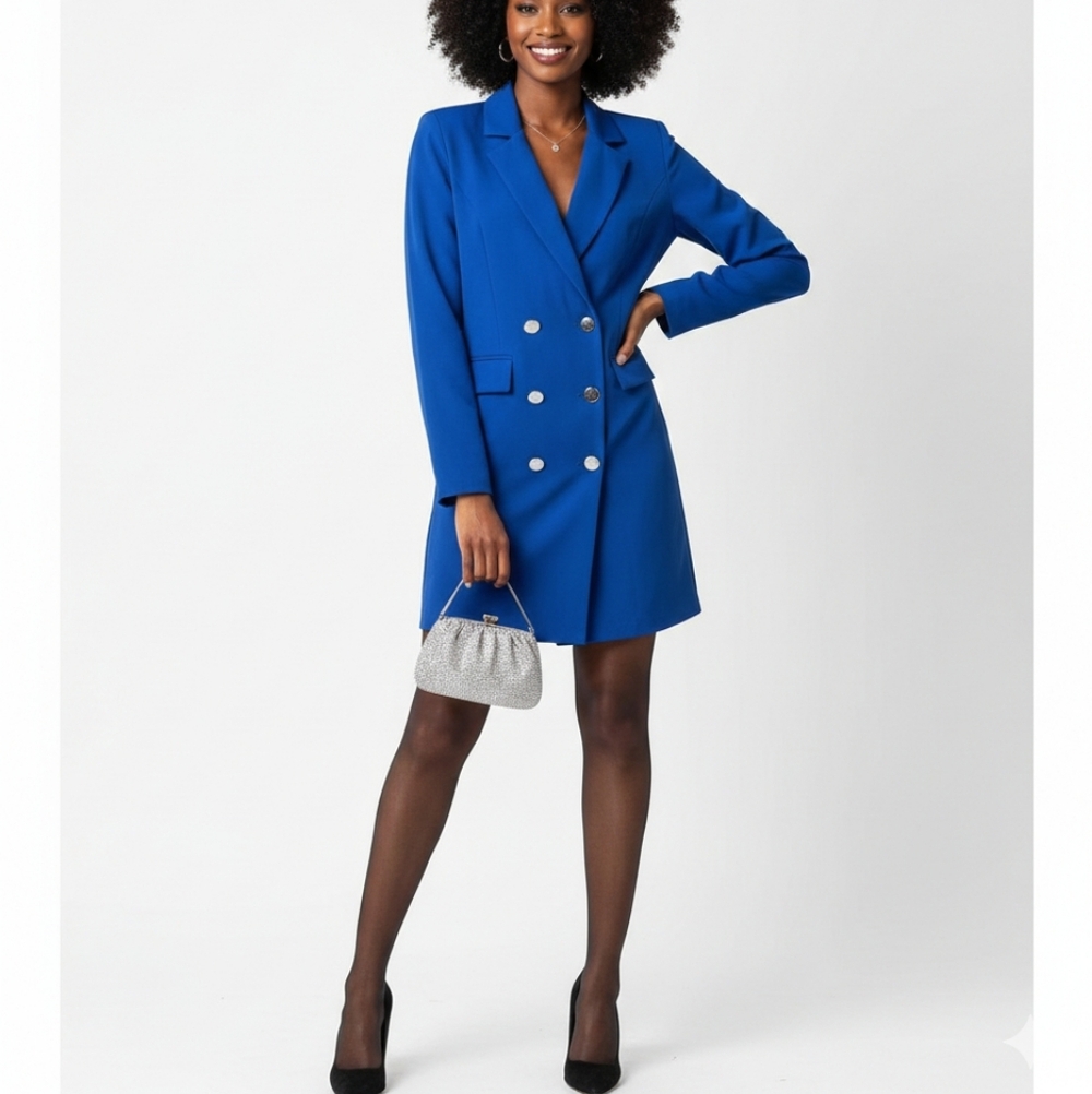 MISGUIDED PETITE NWT women's 6 blue double breasted blazer mini dress